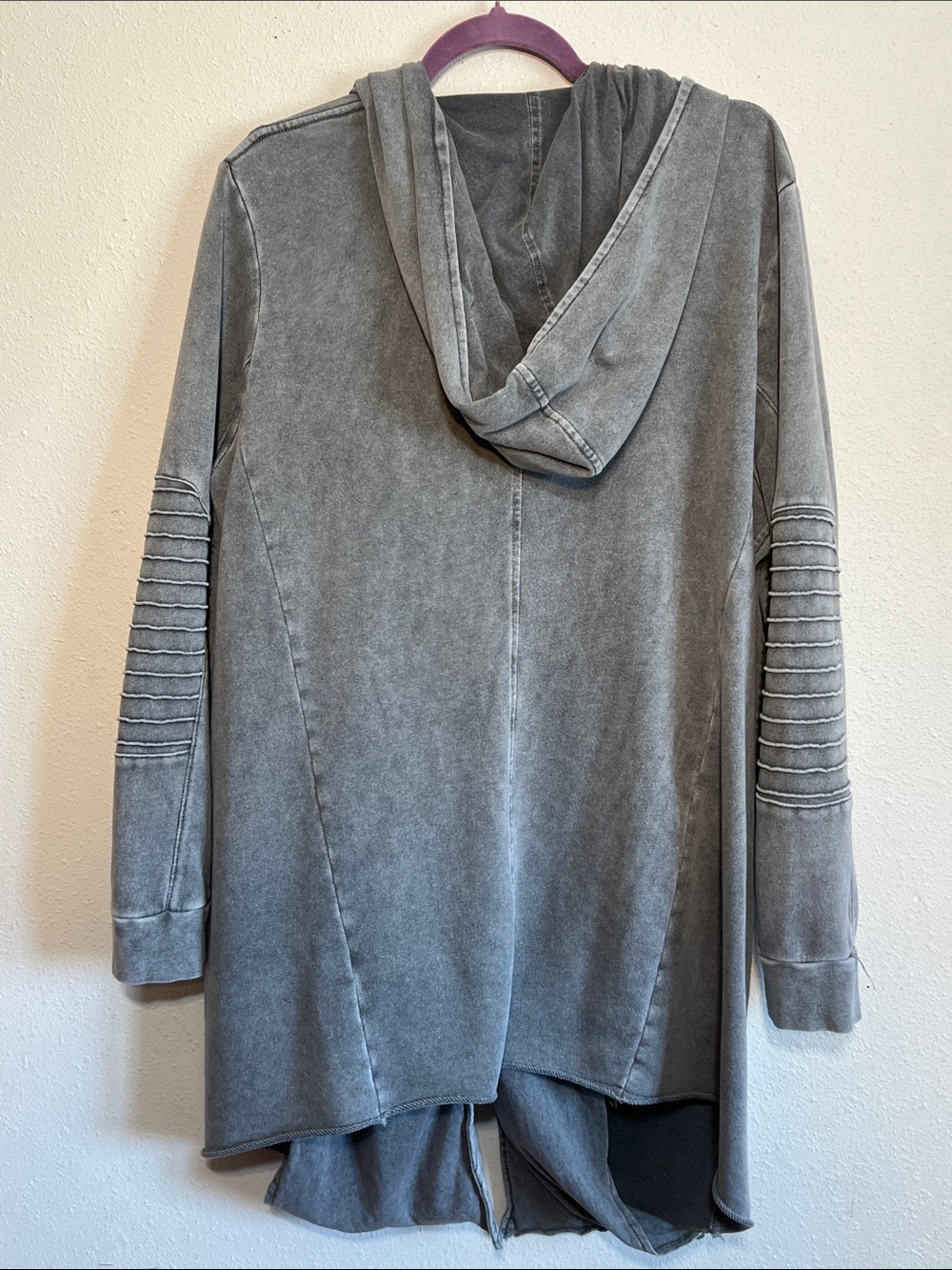 H&M Divided Washed Gray Asymmetrical Zip Up Hooded Jacket Grunge Moto Size XL - Picture 3 of 12